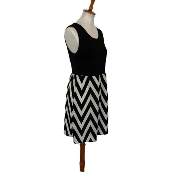 41 Hawthorn Black White Chevron Fit Flare Sleeveless Dress Medium Trendy Stylish - Picture 3 of 7